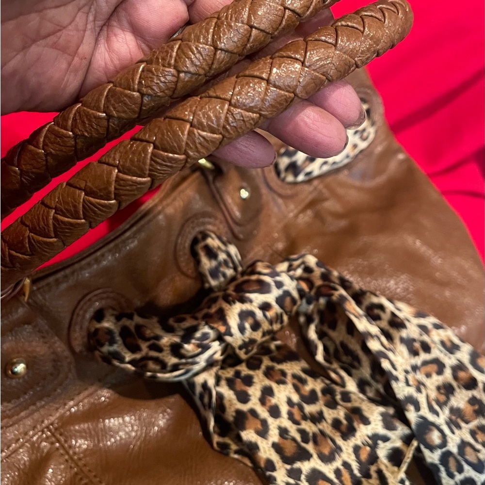 Aldo Brown Leather Tote with Leopard Print Scarf NWOT - Picture 6 of 9